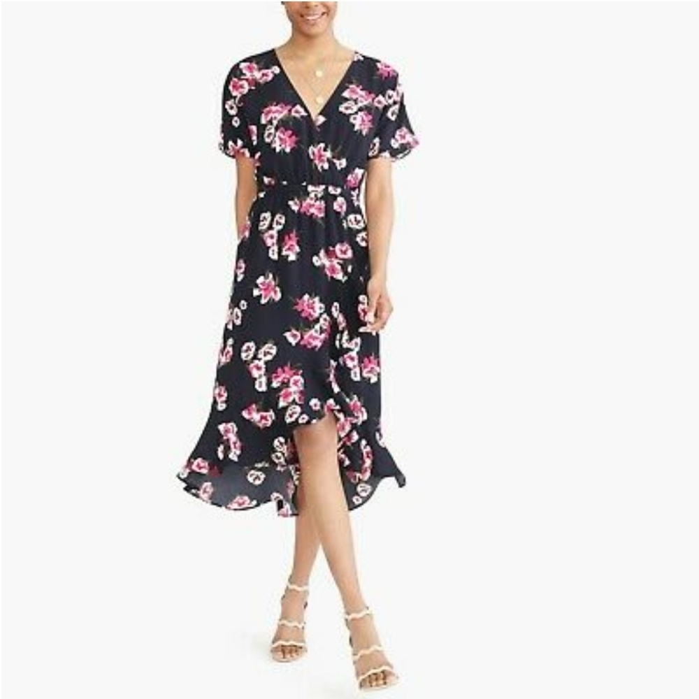 J. Crew Floral Wrap Ruffle Midi Dress Small
